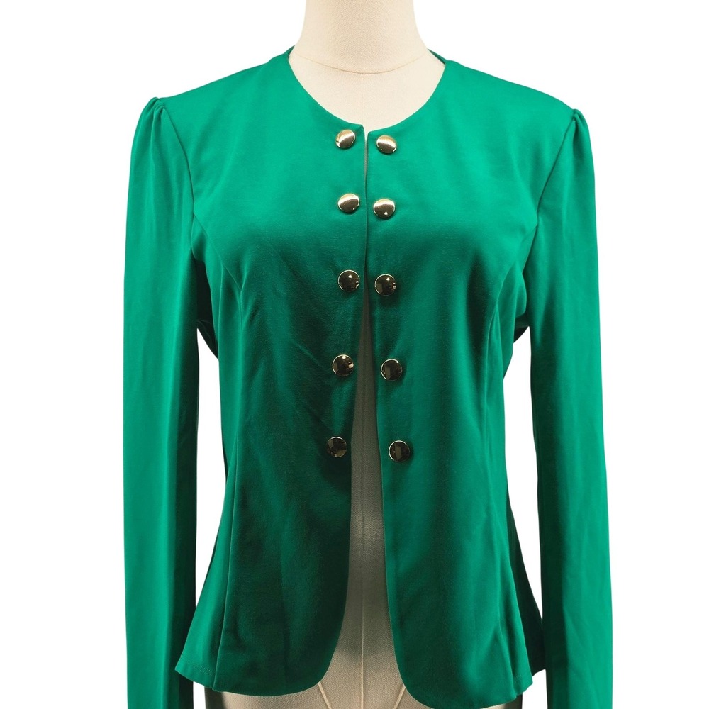 Halara Blazer Womens M Green Knit Collarless Short Button Stretch Slim